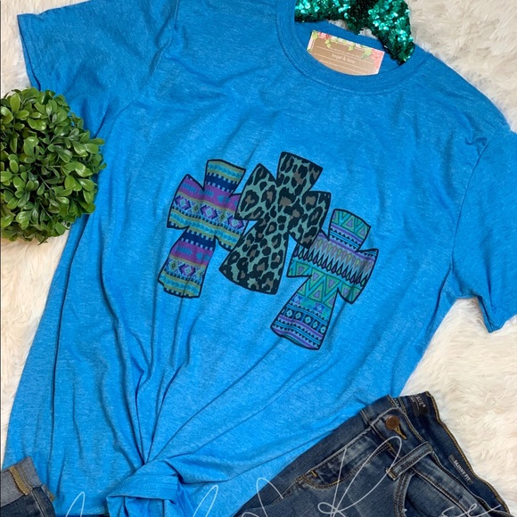 Leopard & Serape Triple Cross Graphic Tee Shirt - Picture 1 of 1